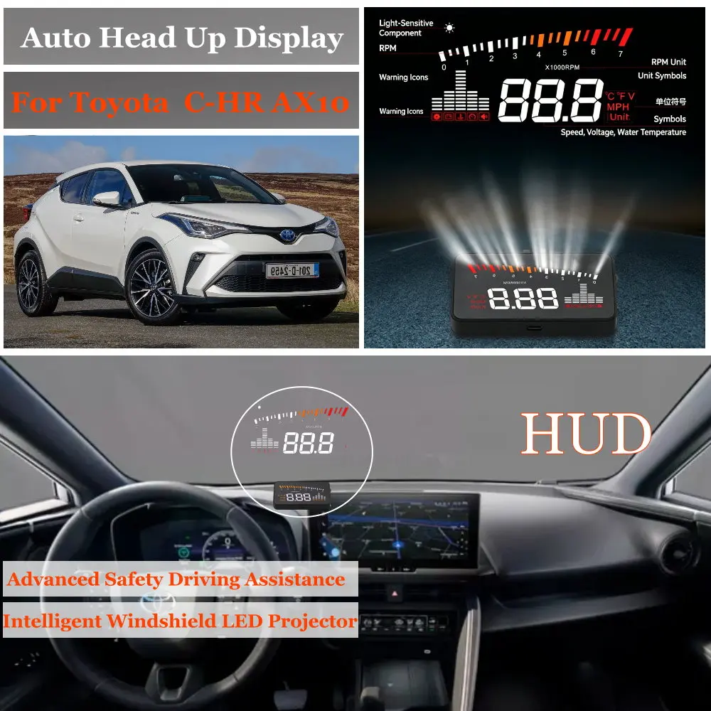 

Car Head Up Display For Toyota Verso AR20 C-HR AX10 2009-2026 AUTO HUD Windshield Projector Speedometer Odometer RPM