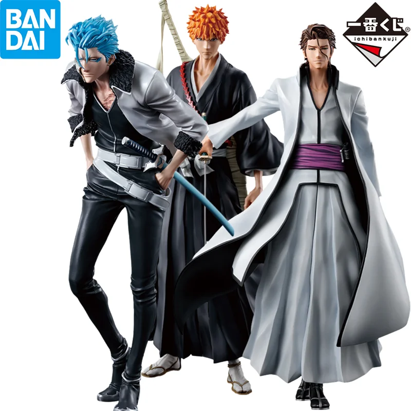 En Stock Bandai Ichiban Bleach Aduty Soul Reaper Ichigo Kurosaki Grimmjow Aizen Sousuke figura 25cm Anime modelo de acción juguetes niño