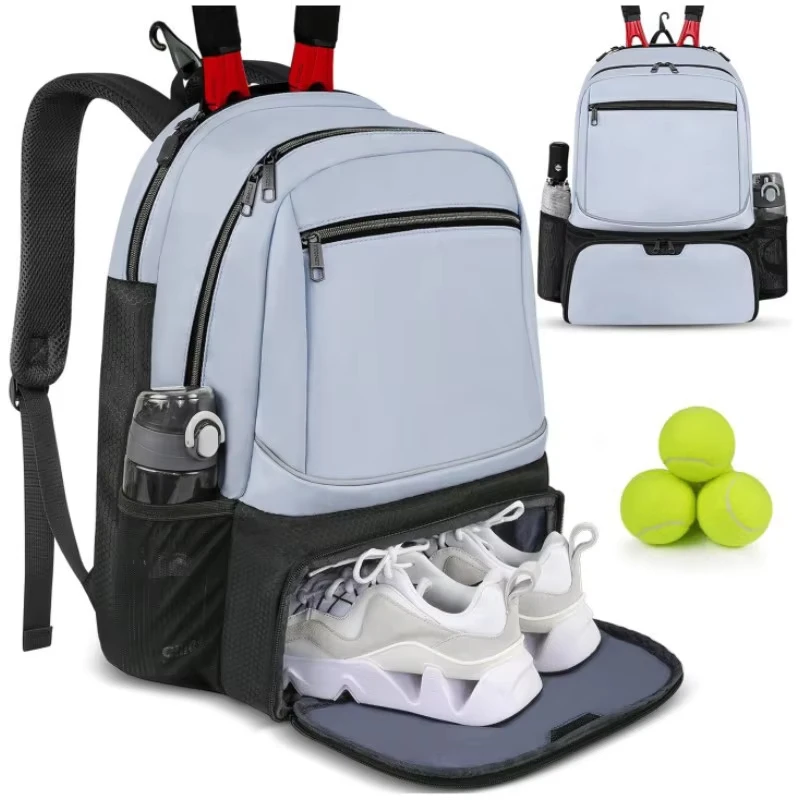 

Tennis Racket Backpack with Independent Shoe Pocket Travel Large Capacity Layered Storage Gym Bag Outdoor Badminton Racksack