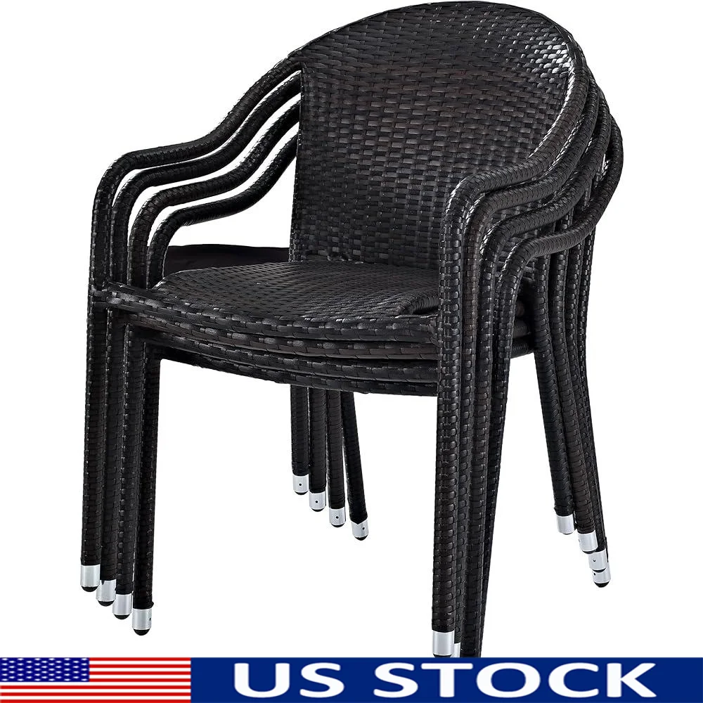 

Palm Harbor 4-Piece Stackable Outdoor Chair Set Wicker Patio Chairs Dining Porch Brown