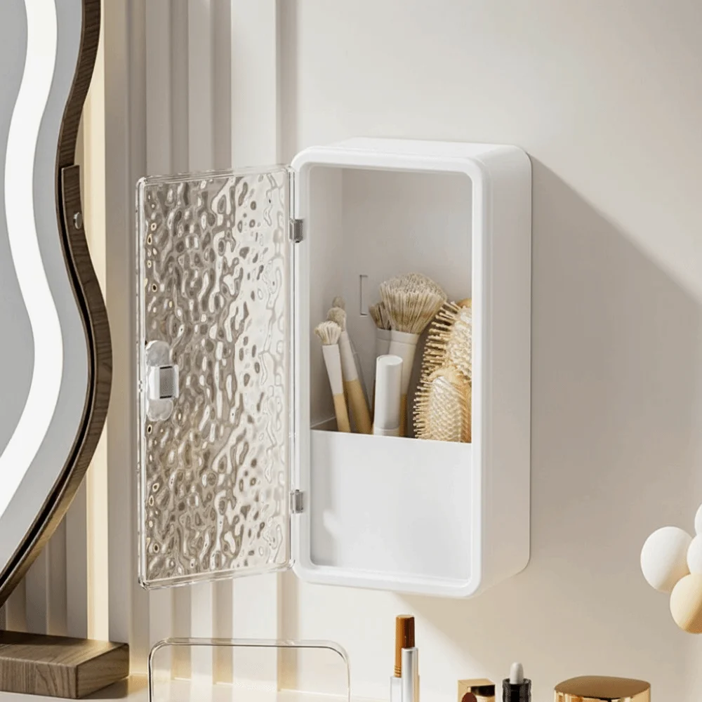 Punching-free Toothbrush Storage Box Multi-functional Wall Mounted Makeup Brush Holder Plastic Dustproof Bathroom Storage Rack