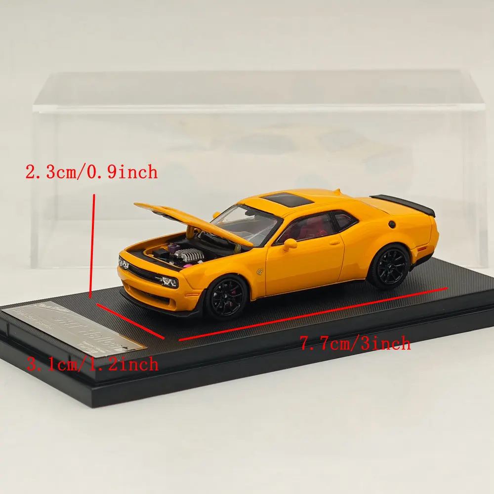

SH 1:64 для SRT Hellcat Muscle Sports, желтый открытый капюшон, литая под давлением модель автомобиля, миниатюрная ограниченная коллекция, автомобильные игрушечные модели транспортных средств