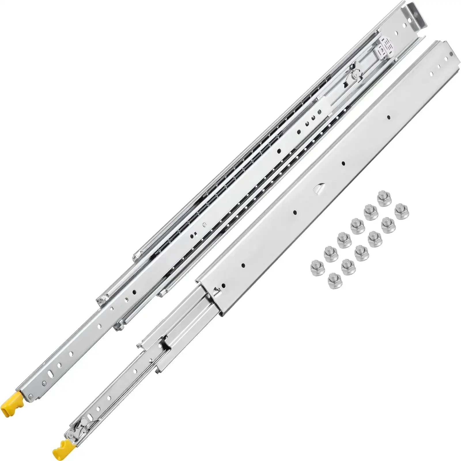 

Drawer Slides with Lock, 1 Pair 48 inch, Heavy-duty Industrial Steel up to 500 lbs Capacity, 3-Fold Full Extension