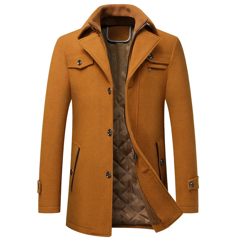 

New 2024 High-quality New Middle-aged Blends Men's Woolen Cloth Thickened Warm Pure Color Coat Jacket