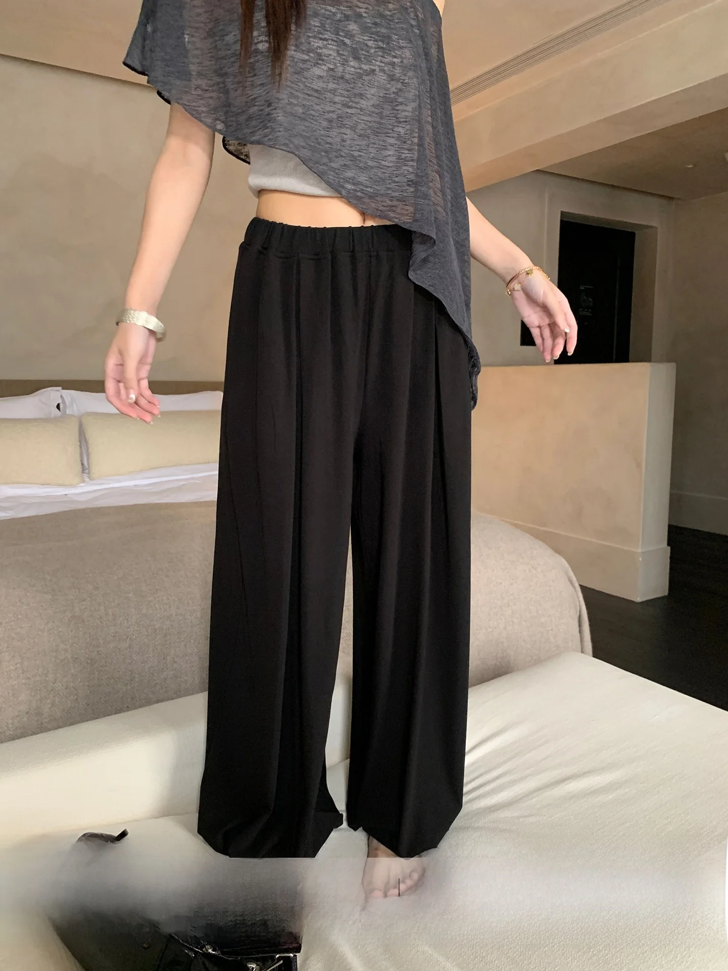 

Женские широкие брюки Slim Fit, свободный крой, черные, повседневные, с низкой талией, прямой крой, для ежедневной носки, комфортные, лето 2026