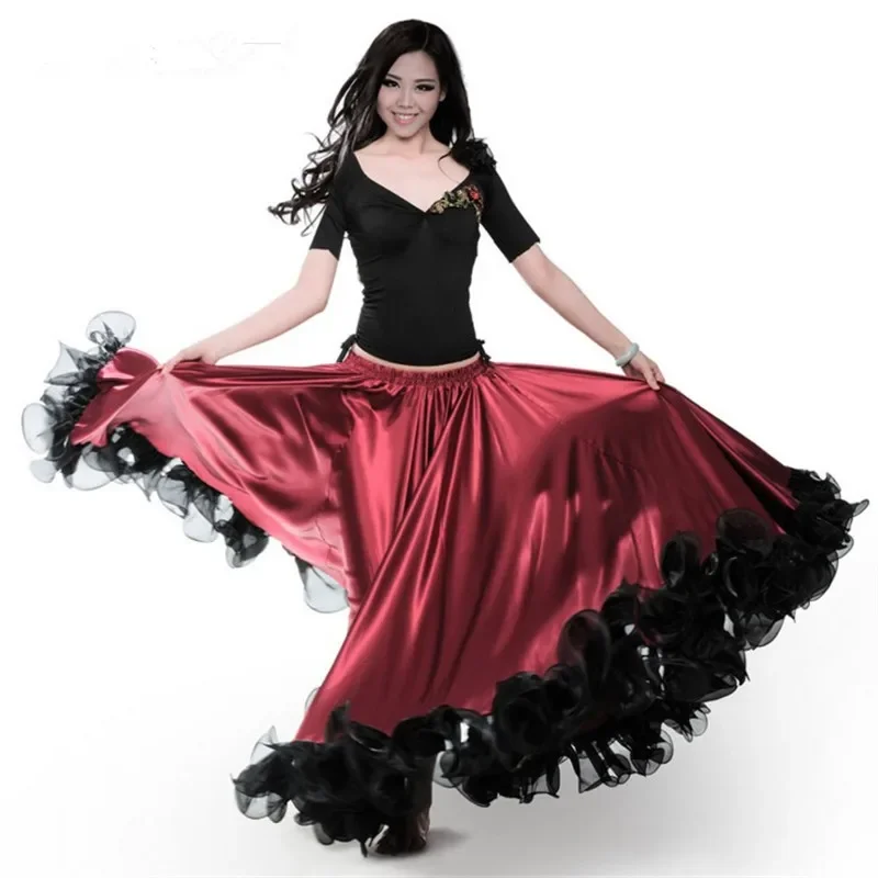 Colore rosso Flwomen vestido flamenco 180-720 gradi amenco Gonna da ballo Moneta d'oro Costume da spettacolo di danza spagnola