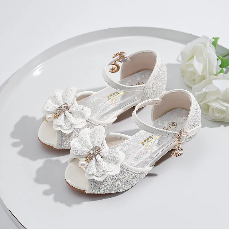

Girls White Heeled Sandals Princess High Heels for Kids Baby Big Girls Casual Party Size 25-35 Non-Slip Sole Outdoor Wedding
