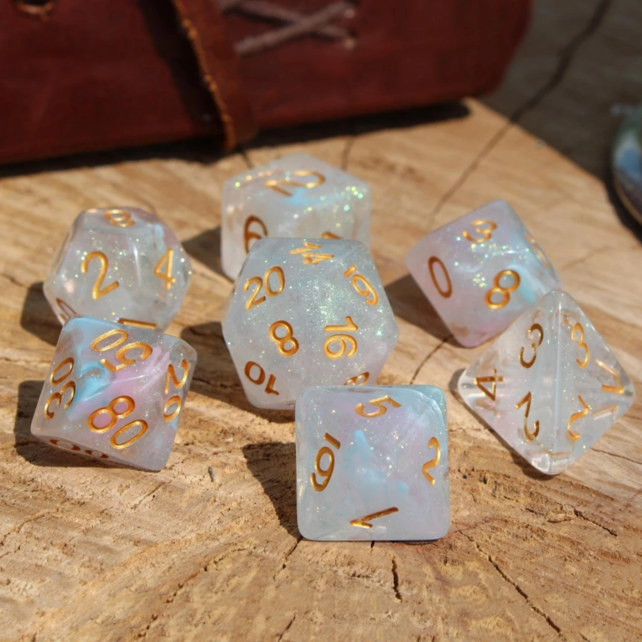 7Pcs/Set White Galaxy Starry Sky Dice for DND Dungeons and Dragons Table Games D&D RPG Tabletop Roleplaying