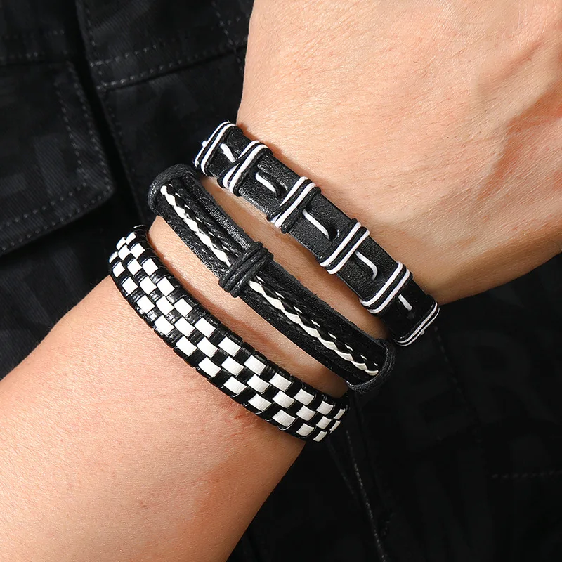 1Set Vintage Leather Braided Bracelets For Men Punk Bible Leather Bangle Male Wristband Wrap Women Jewelry