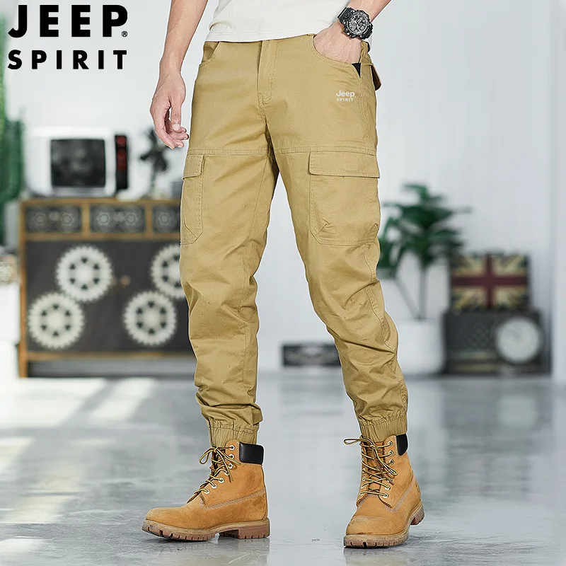 JEEP SPIRIT tuta semplice casual da uomo leggings larghi pantaloni tinta unita primavera gioventù pantaloni versatili in cotone multitasche