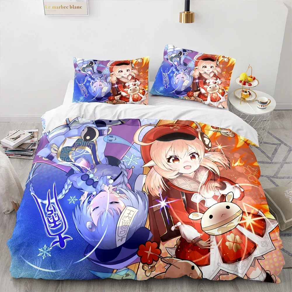 

Gaming Genshin Impact Klee Qiqi Diona Hutao Cosplay Comfortable Duvet Quilt Cover Pillowcase Bedding Set Decoration Home Textile