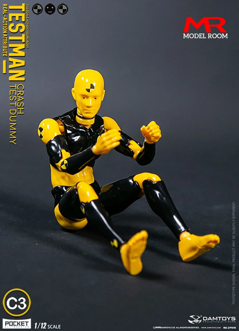 DAMTOYS DPS10 1/12 Scale Testman C3 Yellow Action Figure 14.5cm Crash Test Figurine Model Doll