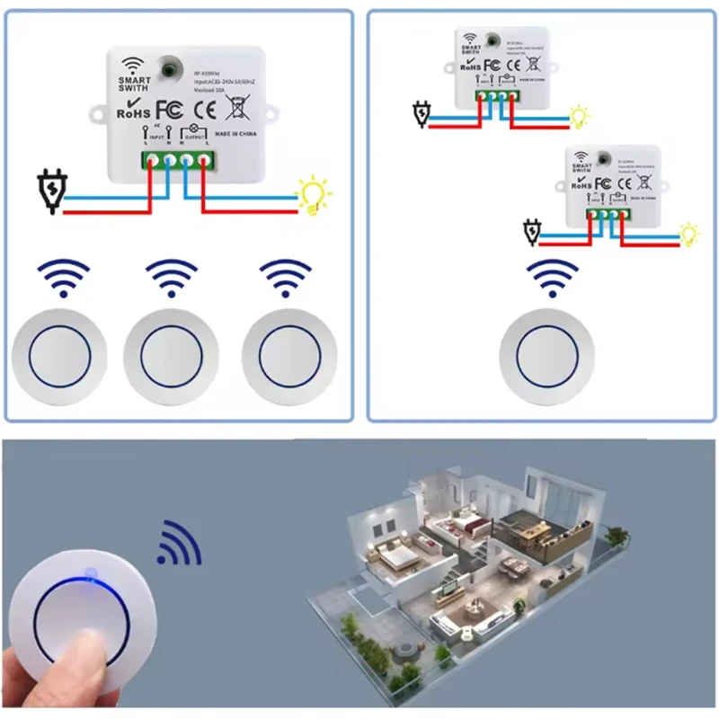 RF Smart Switch 433MHz 2-Way Control DIY Wireless Remote Control Light Switch 16A Relay Receiver Automation Module for Led Lamp