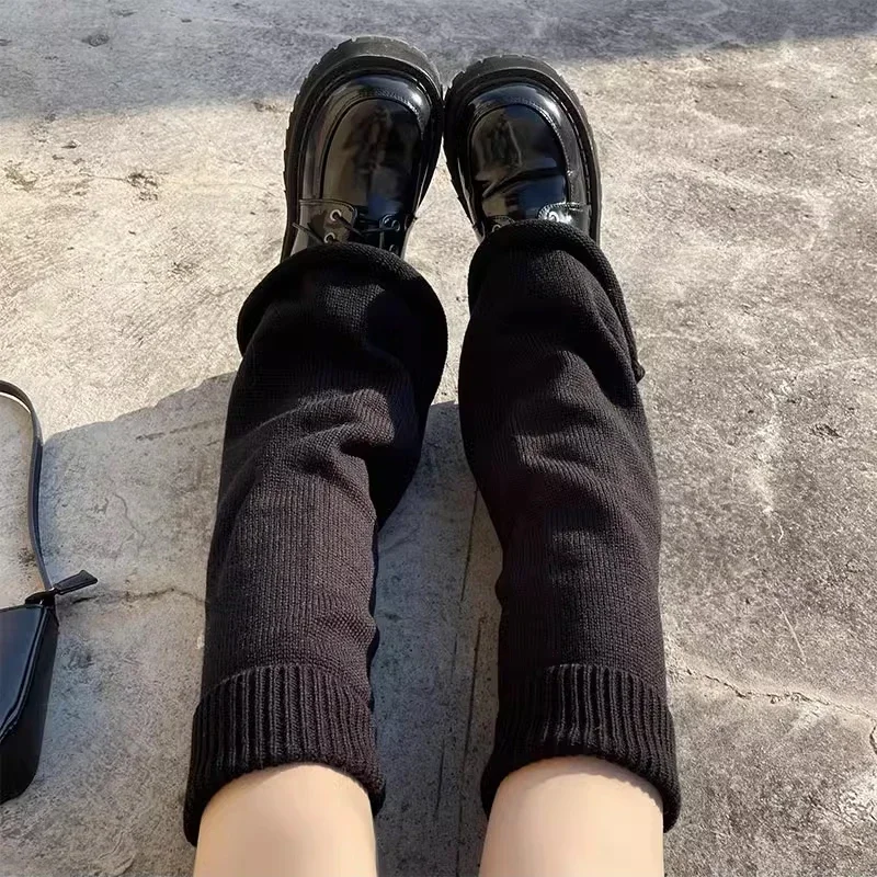 Lolita Socks Cute Flared Knitted Long Warmers Foot Cover White Black Arm Warmer Leg Kawai Jk Autumn Calf Gaiters Sweet Legwarmer image 4