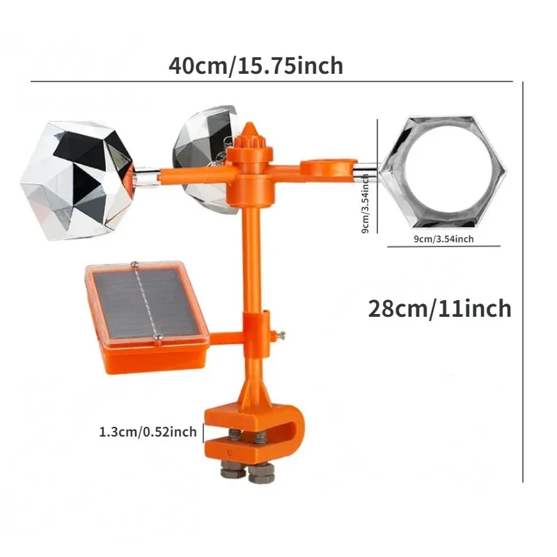 Ahuyentador de Aves Ultrasónico 3 en 1, con Energía Solar, Sensor de Viento y Luz Reflectante para Huertos, Granjas, Jardines y Estanques