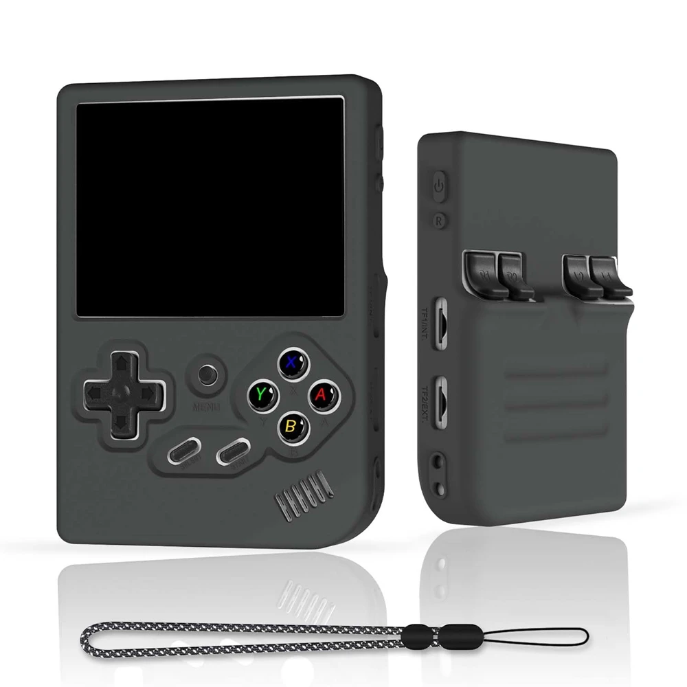 Funda protectora de silicona para consola de juegos portátil RG35XX, carcasa protectora con cordón, accesorios para juegos