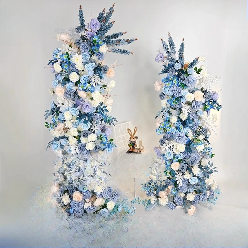 Wedding decoration blue arch floral stage photography background finished product simulated flower