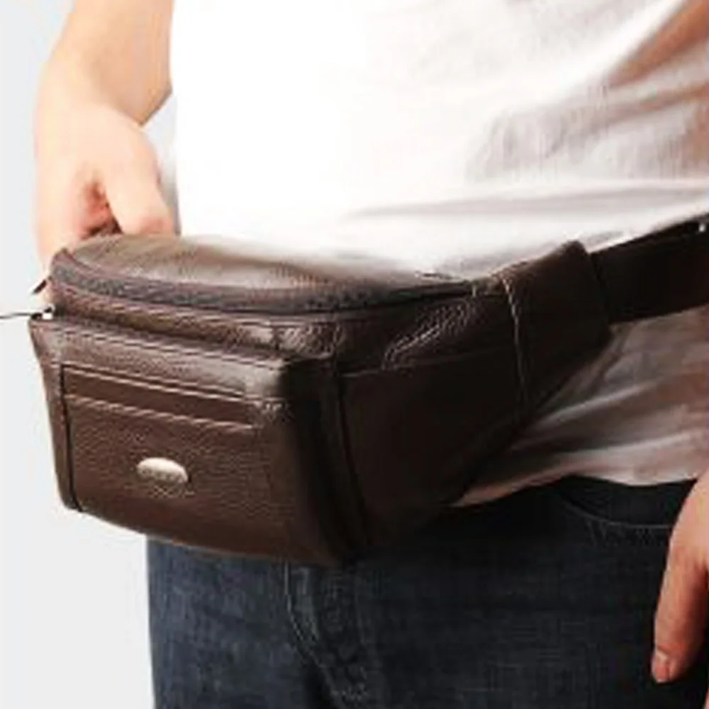 Genuine Leather Waist Fanny Pack Belt Bag For Men Travel Male Real Cowhide Cross Body LoopSling Chest Hip Bum Bags Purse