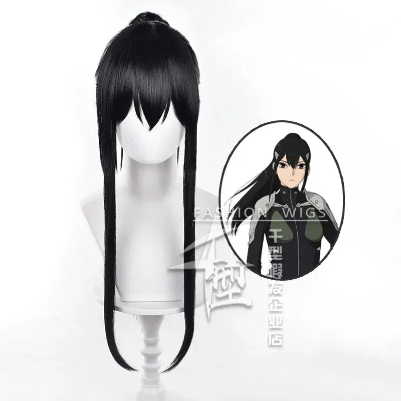 2025 aaa كابتن شعر مستعار تأثيري أنيمي كايجو رقم. 8 مينا أشيرو مشبك أسود طويل على شعر ذيل حصان لحفلات الهالوين P