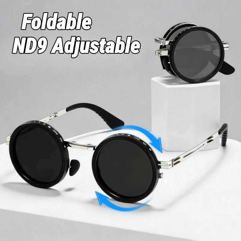 SEAMERGO Portable Foldable Punk Style Sunglasses ND9 Adjustable Manual Rotation Polarized Lenses Ultraviolet-proof Glasses