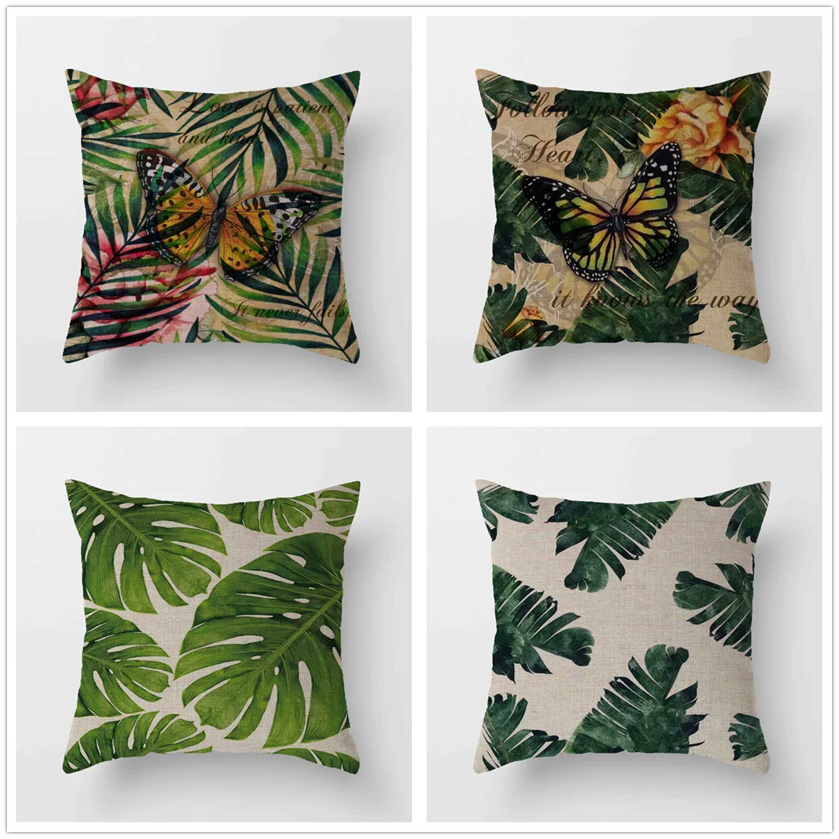 

Hawaii Tropical Leaf Pillowcase for Pillows Green Linen Pillow Case Bedroom Decoration Luxury Home Decor Designer 45x45 50x50