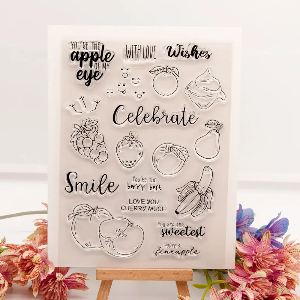 1pcs Fruits Words Clear Stamps for Card Making Scrapbooking Birthday Thanksgiving Christmas Valentine's Day Silicone Stamps