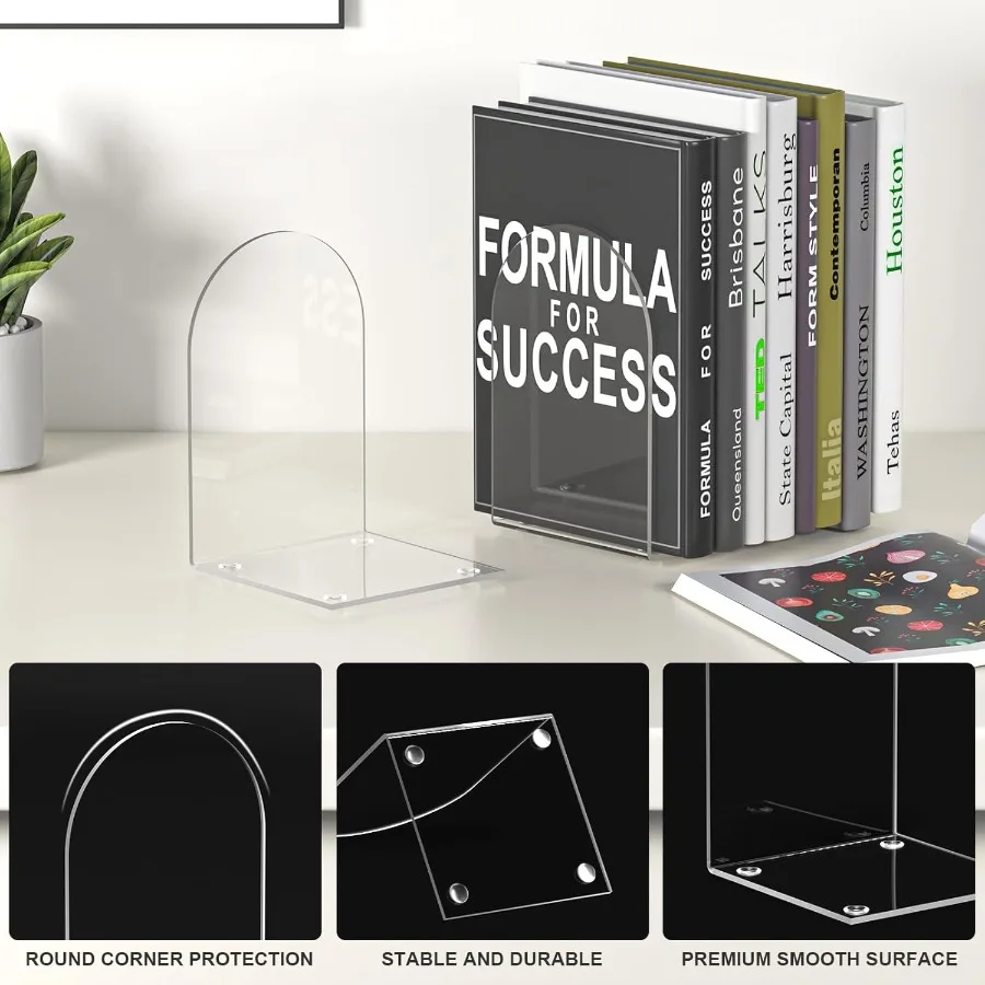 4 قطع من الدفتين من الأكريليك مكونة من 4 قطع من نهايات الكتب الشفافة للأرفف ومنظم سطح المكتب وسدادة الكتب الشفافة #3