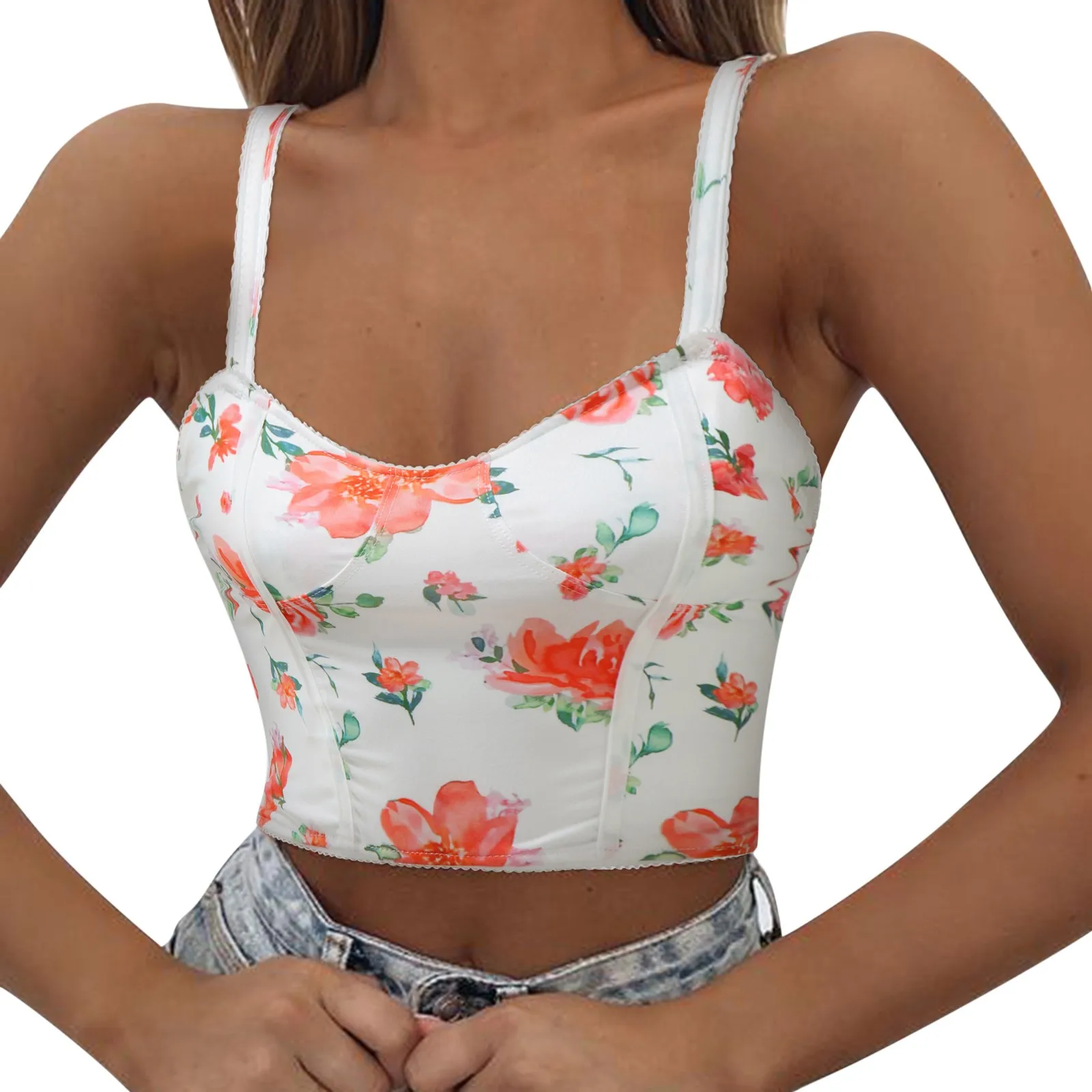 Sexy Spicy Girl Sling Corset Top Corsets Shaper Camelier Top Floral Printed Bustiers Vest Slim Fit Fashion Versatile Women