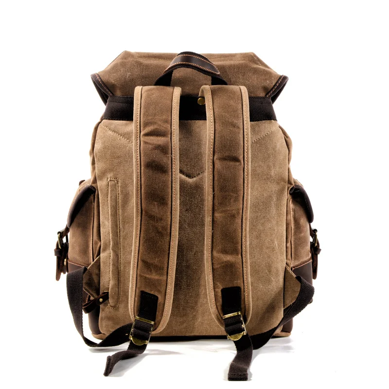 MUCHUAN Cotton Oil Wax Canvas Backpack Mens Large Capacity Vintage Waterproof 15" Laptops Daypacks Rivets bookbag