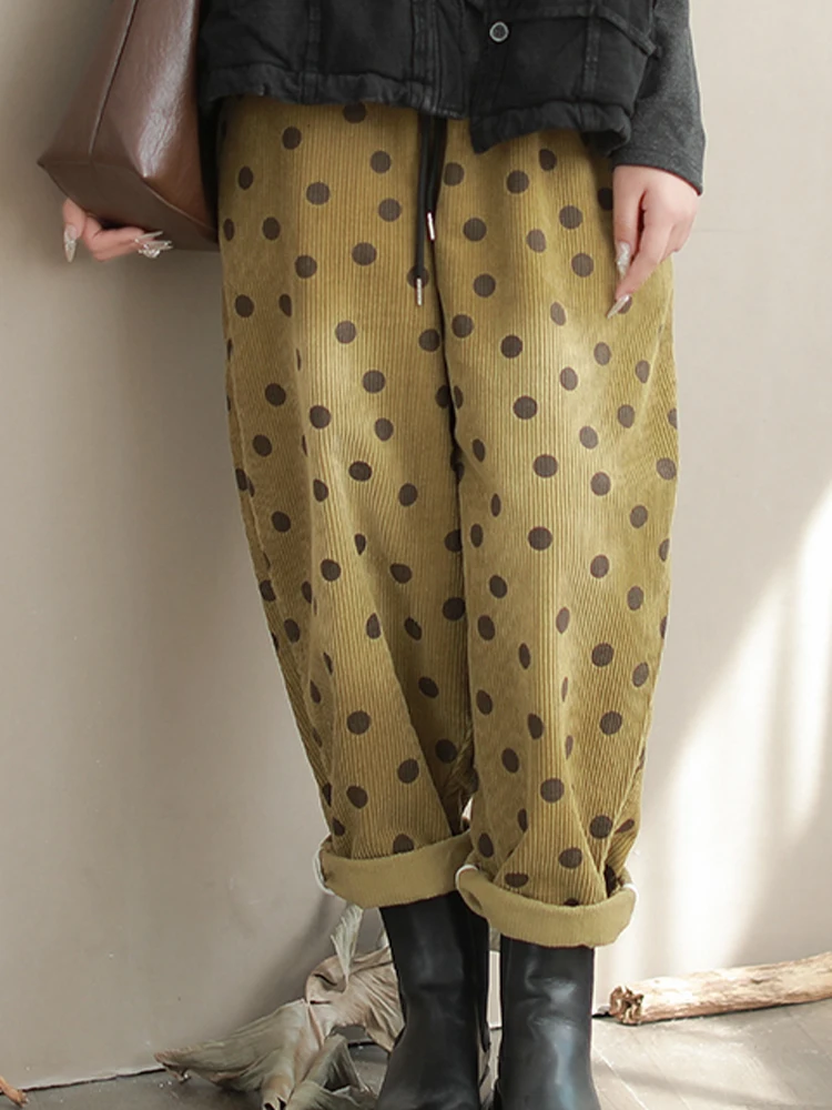 Amax LuluE 2026 Winter Damen Koreanische Mode Lose Gepunktete Warme Cordhose Damen Verdickte Freizeithose Vintage Klassische Haremshose – Detail 15