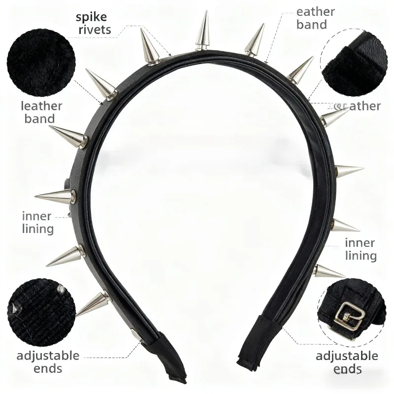 

Punk Rock Spiked Headband with Faux Leather and Metal Studs Gothic Style Hair Accessory for Music Festival and Daily Wear