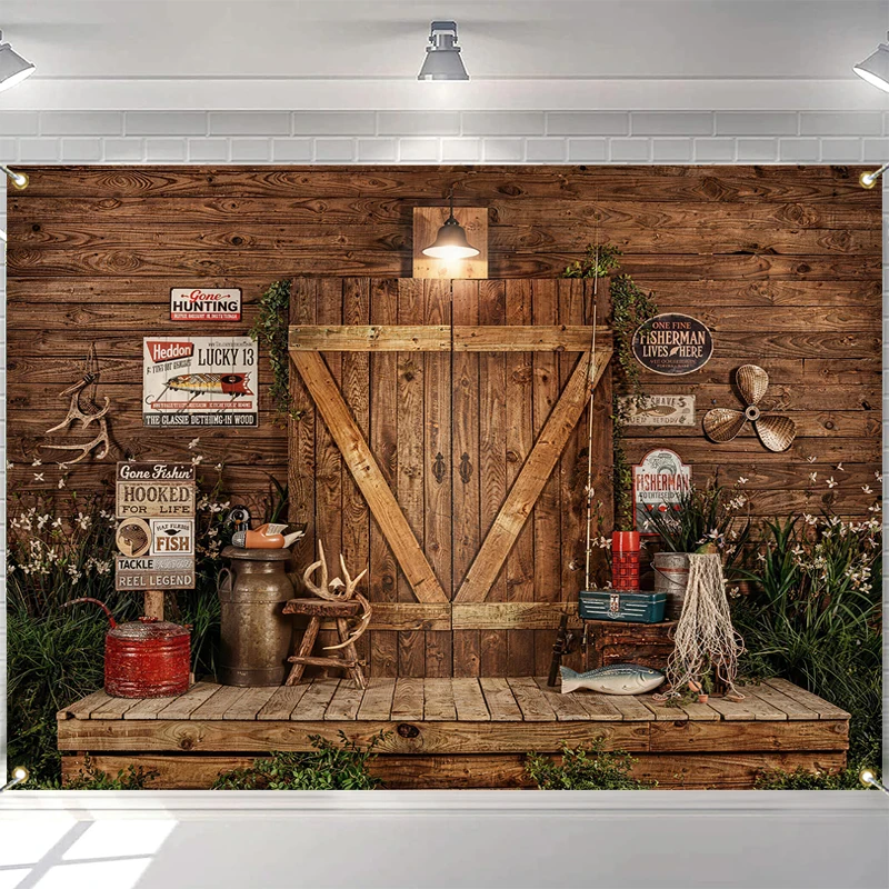 

LS Photography Background Forest Cabin Wooden Door Decor Props Birthday Cake Smash Kids Portrait Photo Backdrop Studio