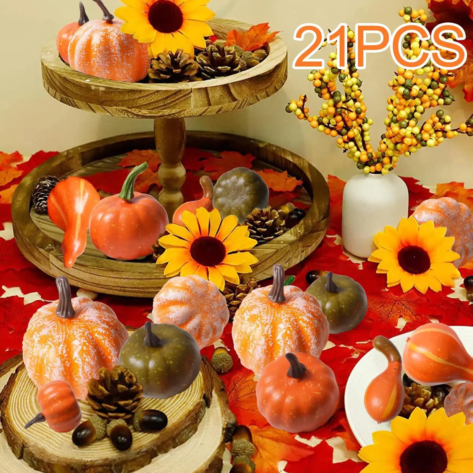 21pcs Foam Halloween Pumpkins Artificial Outdoor Decorations Fall Harvest Pumpkin for Thanksgiving Party Home Table Centerpiece