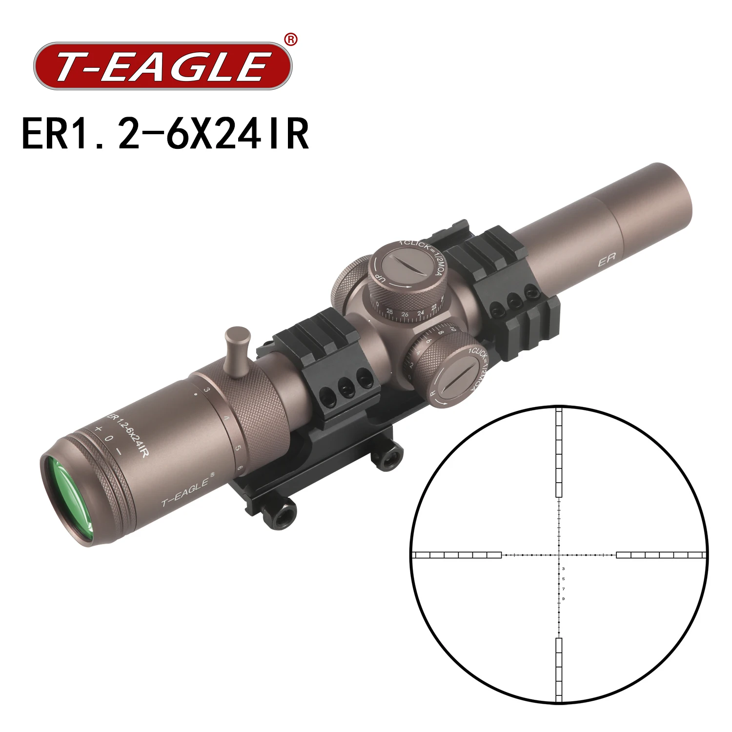 

T-eagle ER 1.2-6X24 IR HK Tactical Riflescope Airsoft Scope for Hunting Optical Rifle Gun Sight Red Green Illumination Luneta