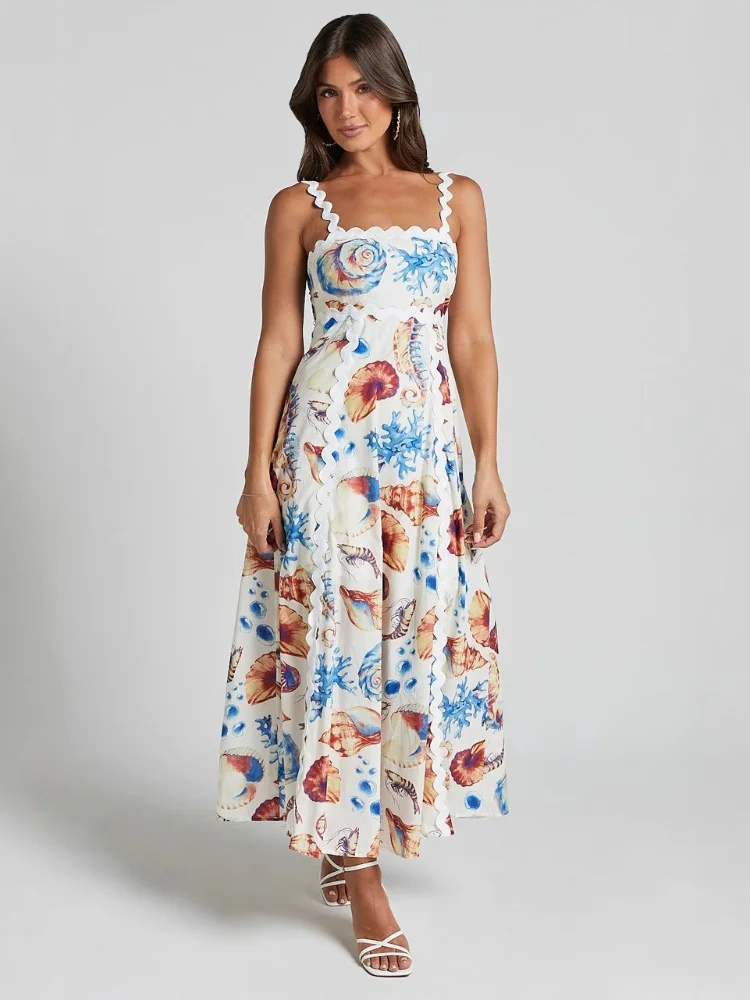 DYKR 2025 Vestidos De verano al por mayor para mujeres camisola estampada Patchwork Casual vestido De vacaciones suelto Vestidos De Fiesta Pedreria