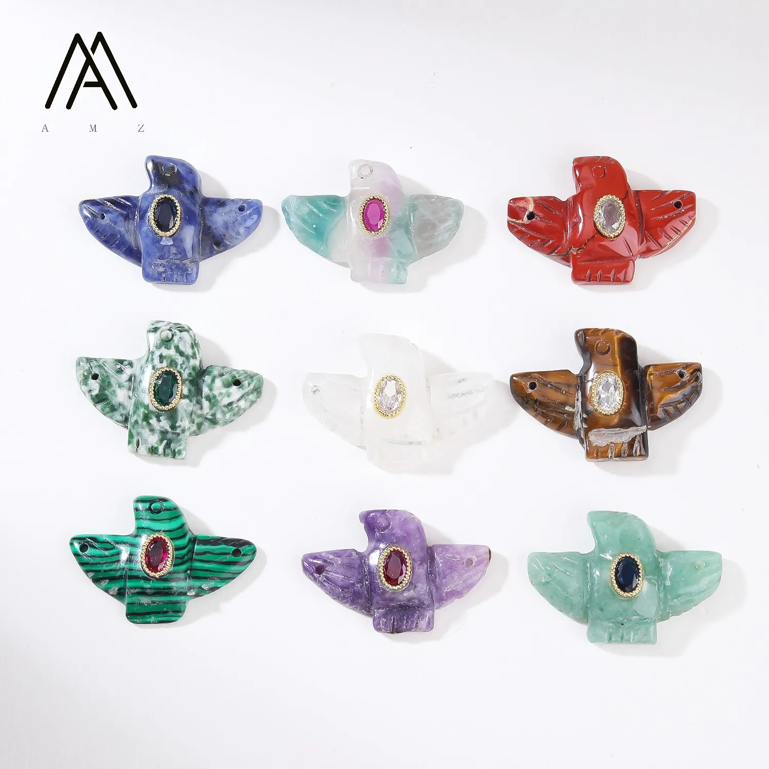 1/3/5/10pcs Carved Eagle Bird Carvings Crystal Charms Pendant for Necklace Jewelry Making Sculpture Statue CZ Jewelry Accessory
