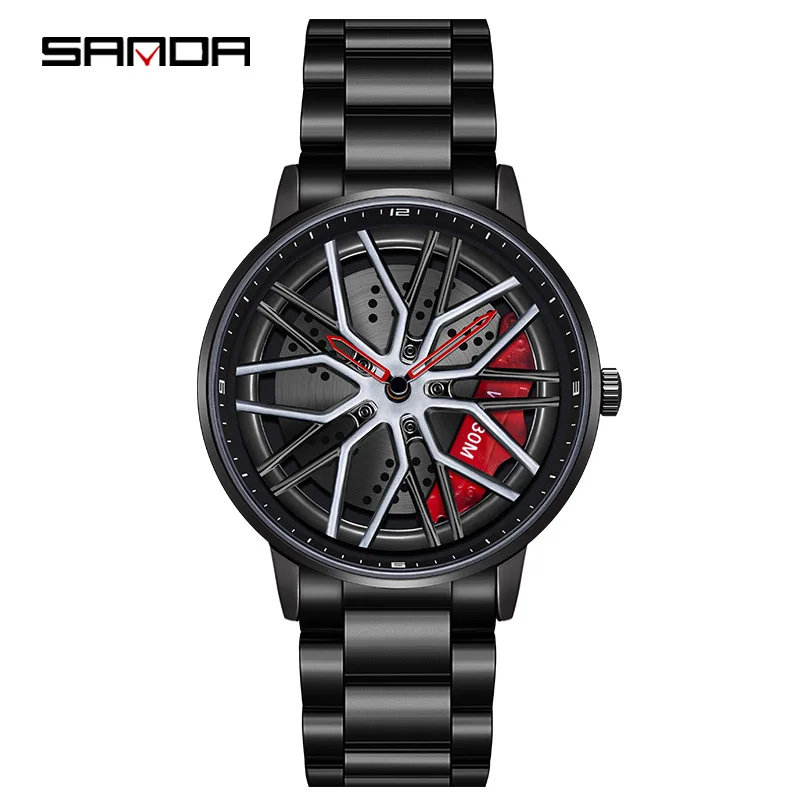 

[360° Spinning] SANDA 2024 Fashion New Flagship Men Quartz Watch Unique Racing & Furious Rotating Wheel Wristwatch Gifts 1107