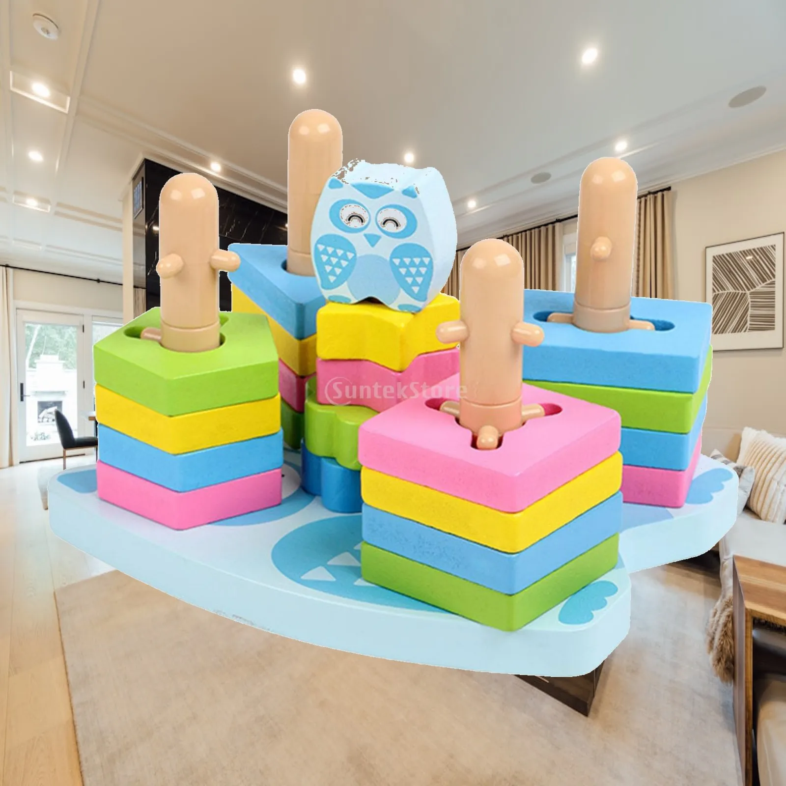木製幾何学的形状マッチングブロック-誕生日プレゼント用知育玩具
