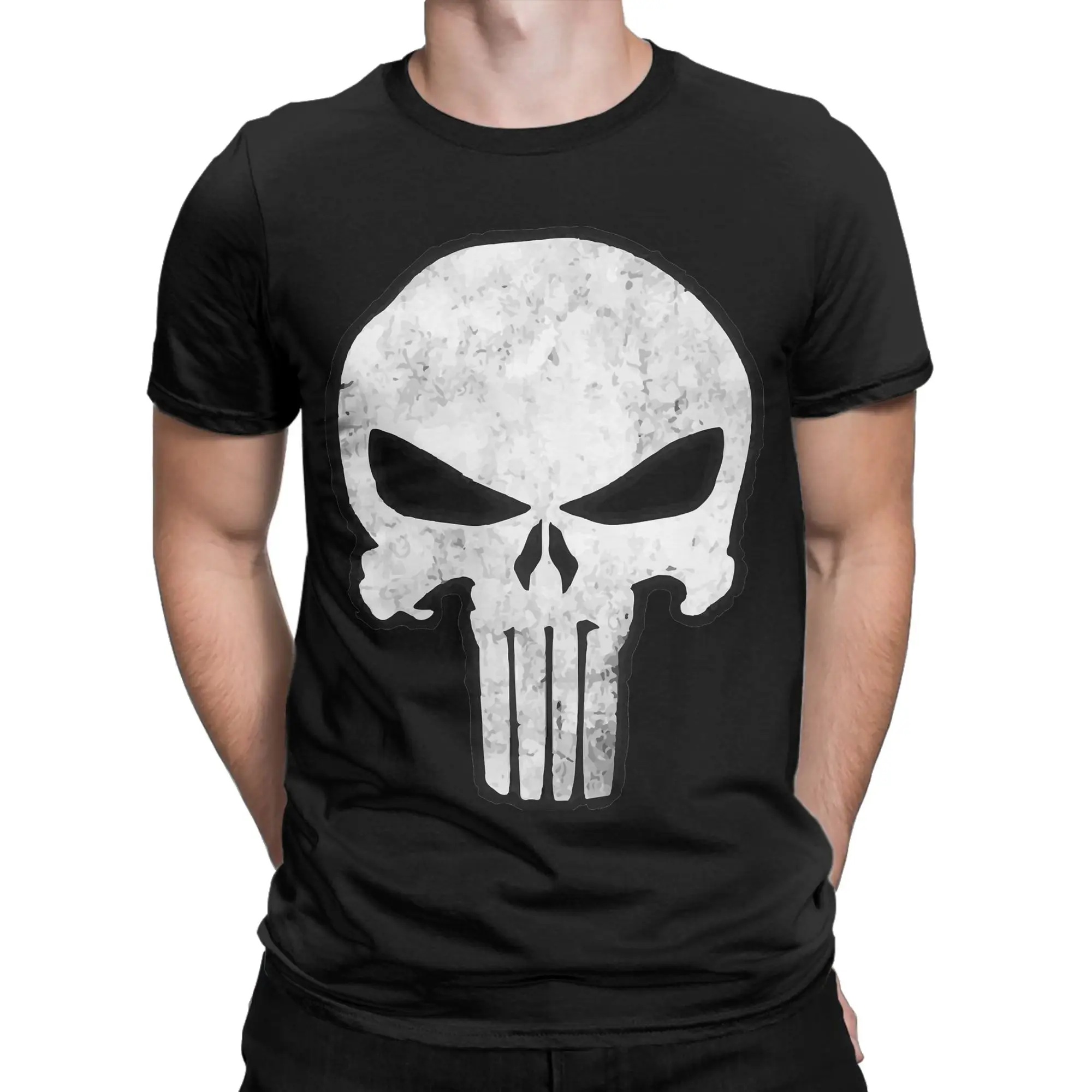 Comic Skull Punisher T-Shirt Unisex 100%Cotton Tops Novelty Skeleton Crewneck Short Sleeve