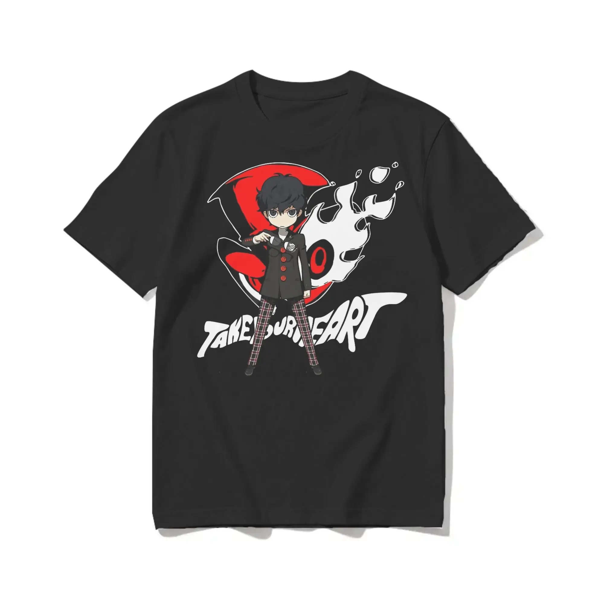 Men T-Shirts Persona Chibi Protagonist will take your heart  Pure Cotton Tees Short Sleeve  T Shirts Round Collar Tops Printing