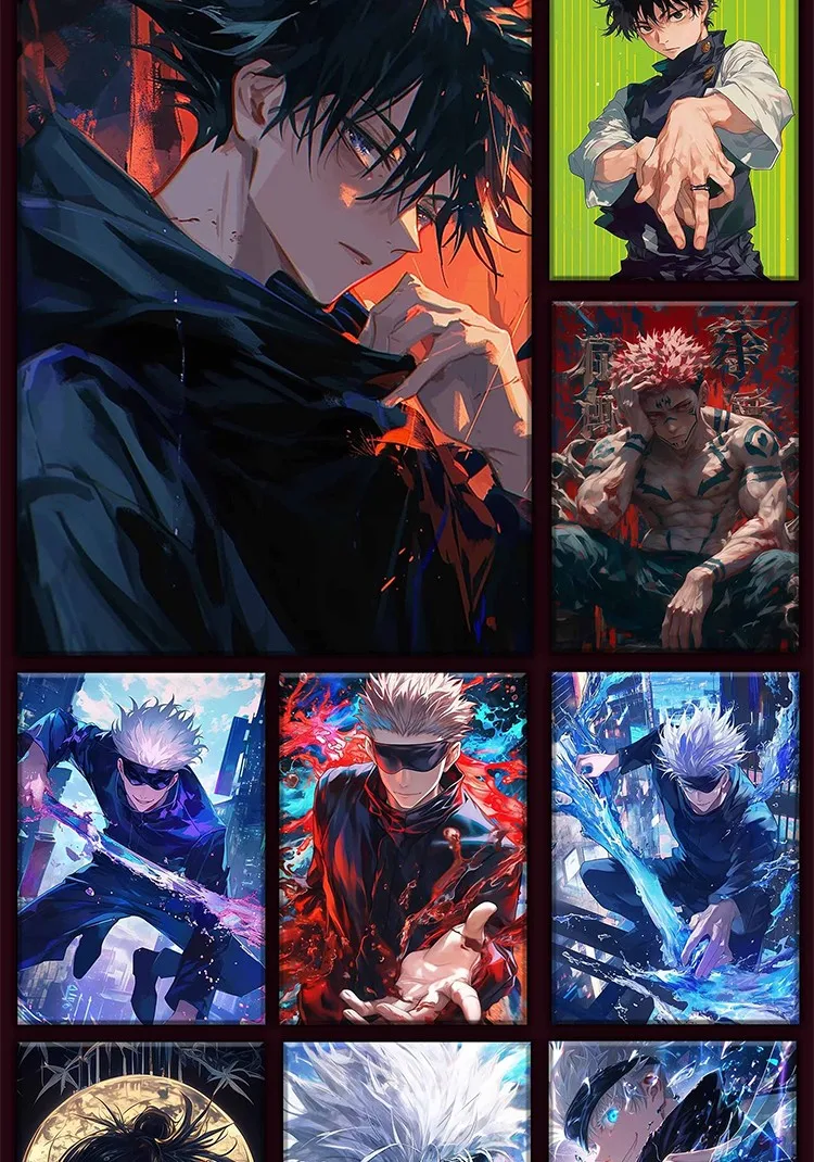 Nowe Jujutsu Kaisen B5 dwustronne grube karty Anime Gojo Satoru Fushiguro w kształcie krzyża laserowe szkło łączenie karty z efektem zabawki