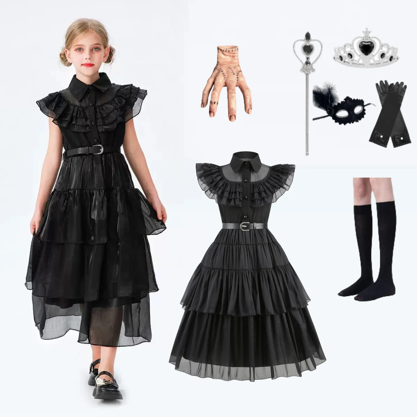 

Горячий американский сериал Хэллоуин Черная Вэнь Девушка Косплей Ужасы Платье Набор Пасхальная Вечеринка Одежда Поддельные Руки Носки Комплект Одежды Игрушки