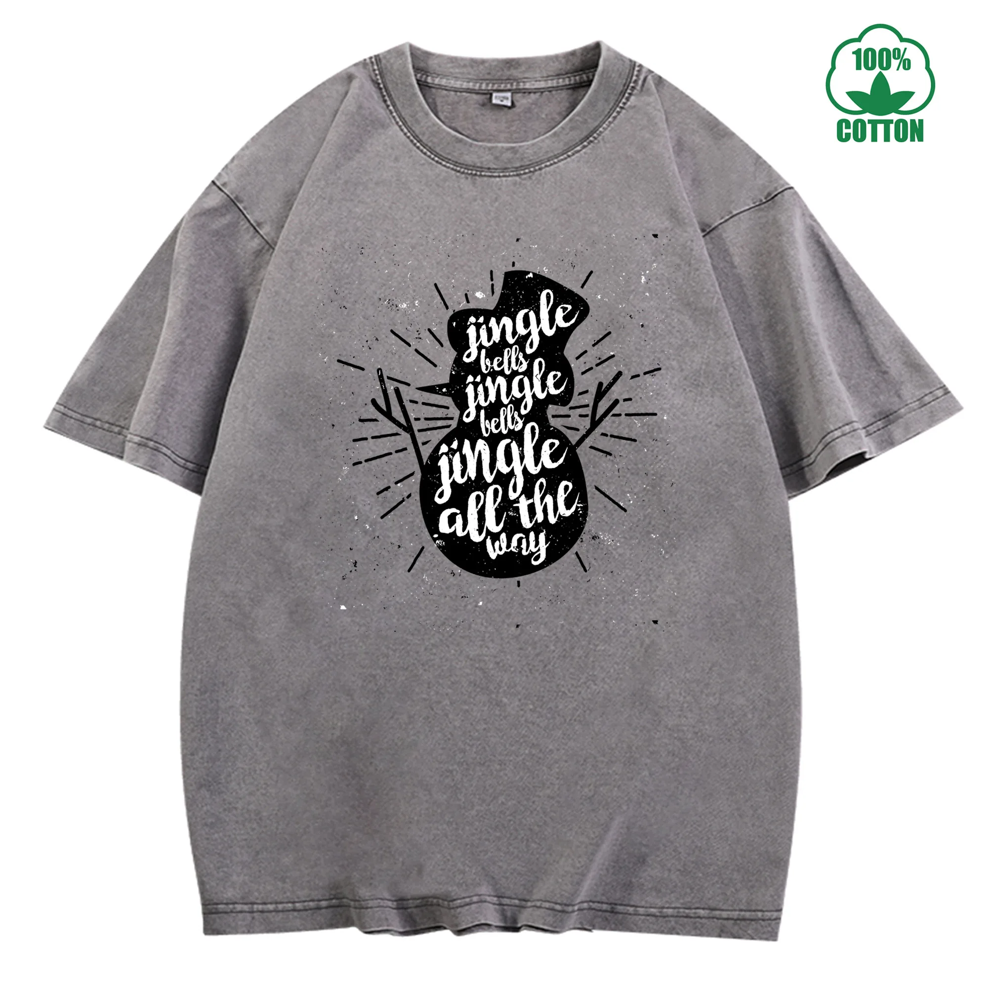 عيد الميلاد ثلج الرسم طباعة خمر غسلها تي شيرت 230 جرام 100% القطن للجنسين مريحة المتضخم الشارع الشهير #3