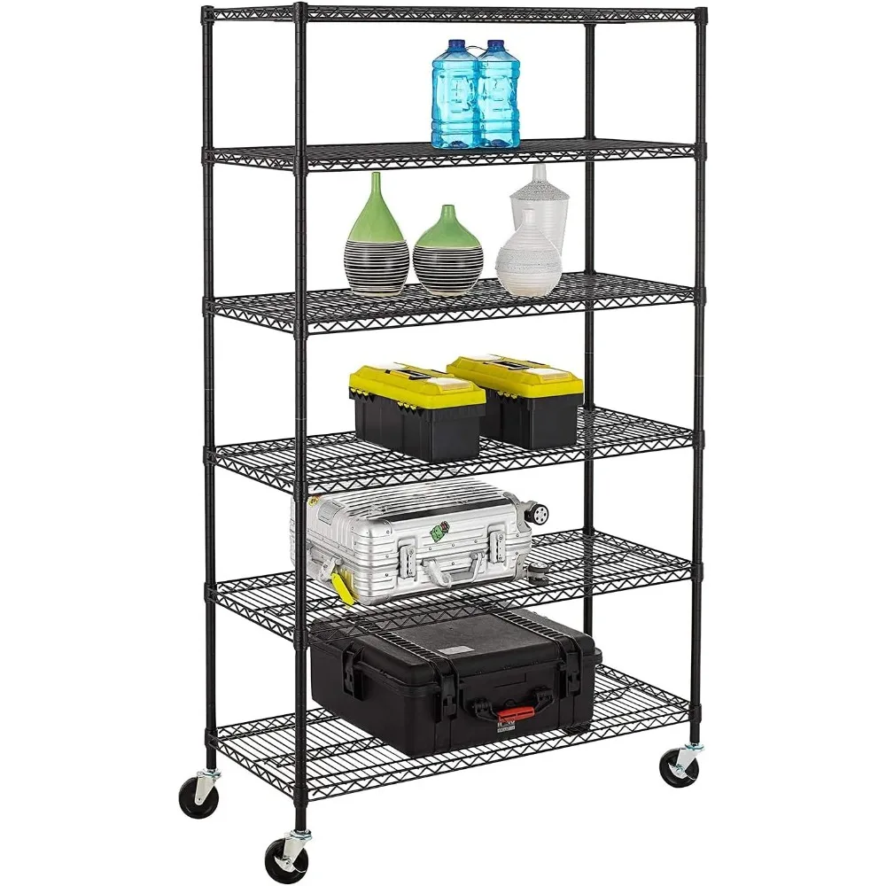 

Wire Shelving Unit Metal Shelf with 6Tier Casters Adjustable Layer Rack Strong Steel for Restaurant Garage Pantry Kitchen Garage