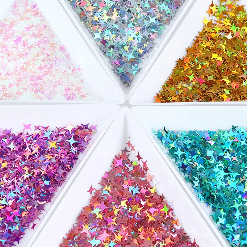 12 zakken vierzijdige stervorm nail art glitter vierhoekige ster laser pailletten voor doe-het-zelf ambachten, nail art decoratie, make-up stickers