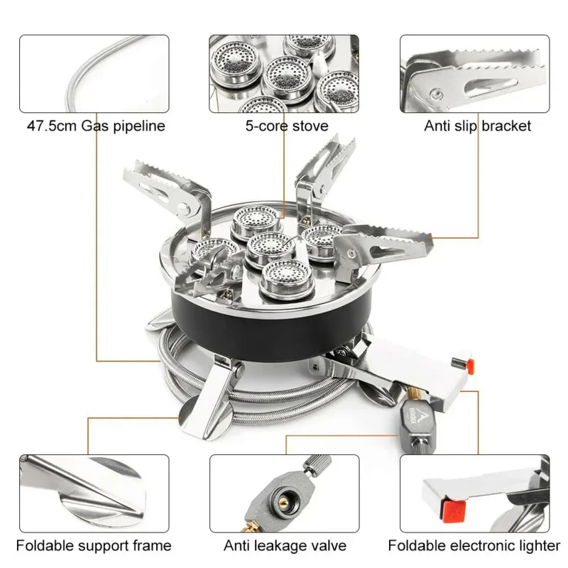 Camping Tourist Burner 8800W Gas Stove Cookware Portable Furnace Picnic Barbecue Tourism Supplies Outdoor Recreation