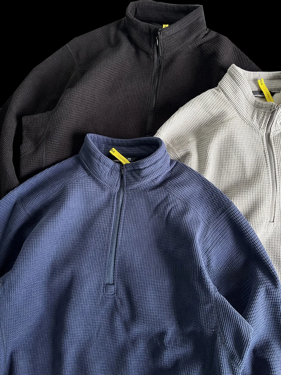 

Trendy Streetwear Hoodie Men's Heavyweight Fleece Thermal Stand Collar Half Zip Sweatshirt Outdoor Windproof Wear-resistant Y...