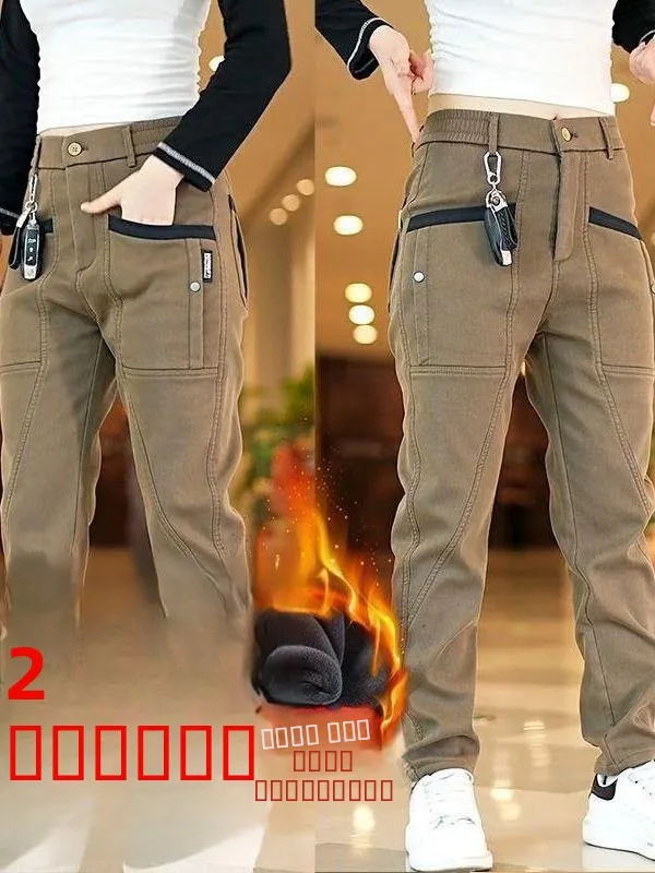 

Men's Thiened Fce Lined Casual Straight Leg Pants Large ket Comfortable Faionable Winter Trousers Busin Ciwalk
