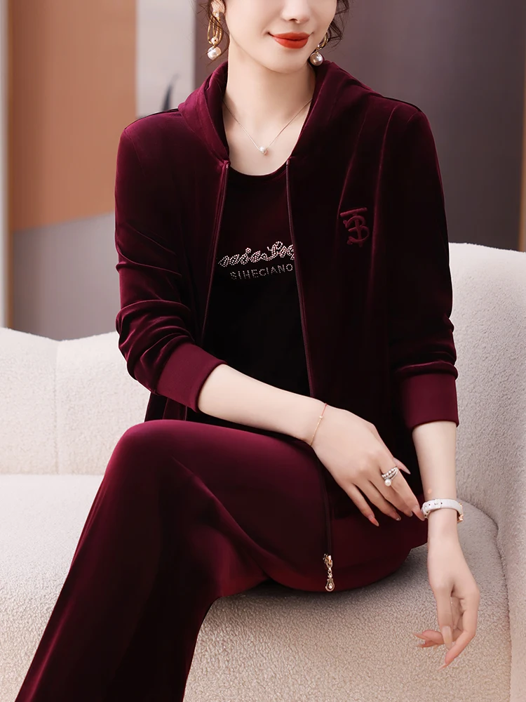 

Элитный велюровый комплект для женщин: повседневная спортивная одежда, модная верхняя одежда на весну-осень, свитшот больших размеров для женщин среднего возраста