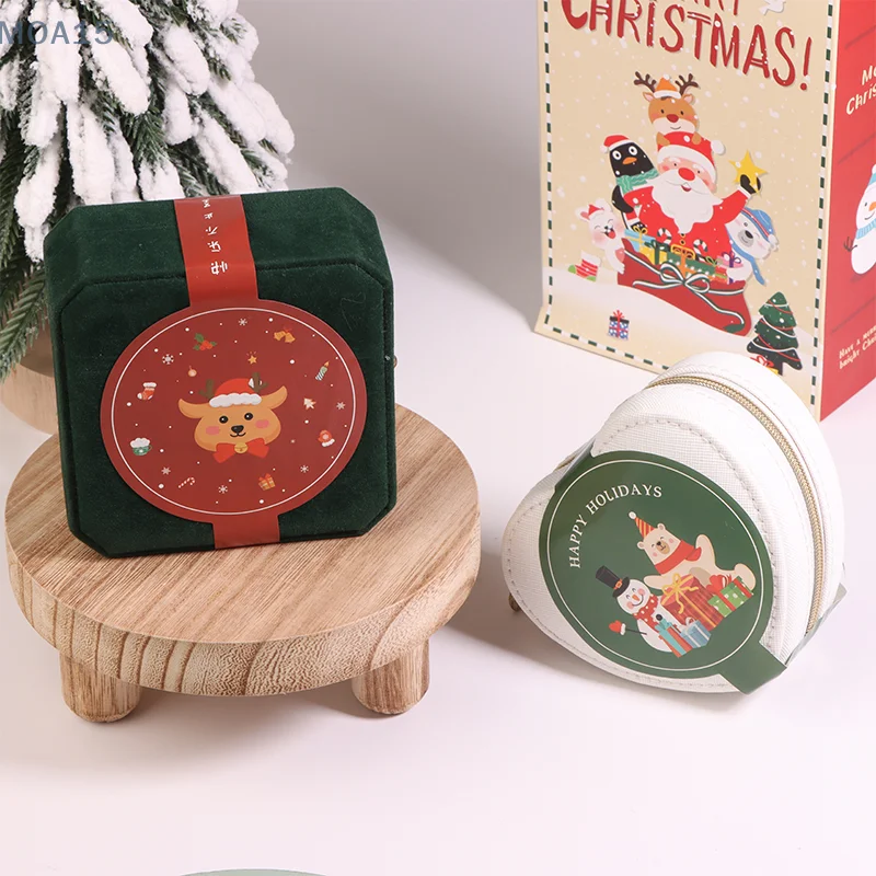 16pcs Christmas Cookie Candy Tins Decorative Sticker Round Tinplate Boxes Sticker Chocolate Biscuit DIY Packaging Sticker image 4